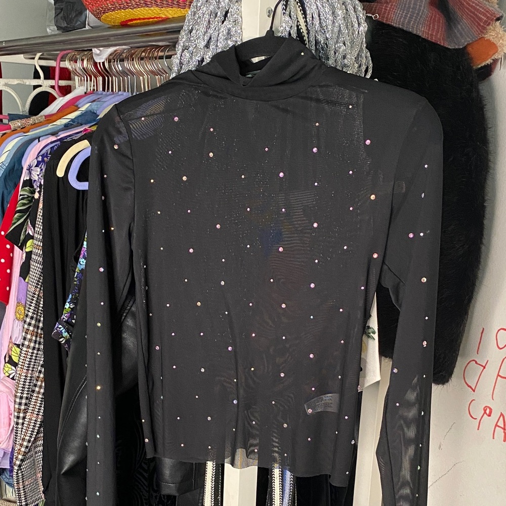 Wild Fable Black Sheer Top with Rhinestones